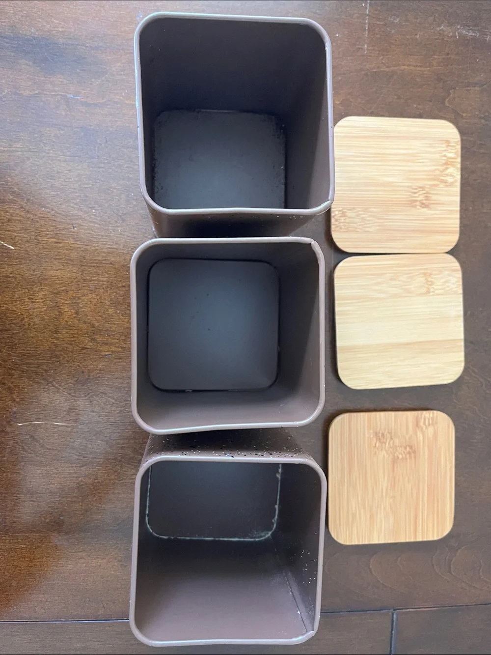 Bamboo Square Storage Canisters - Natural Wood Tone
